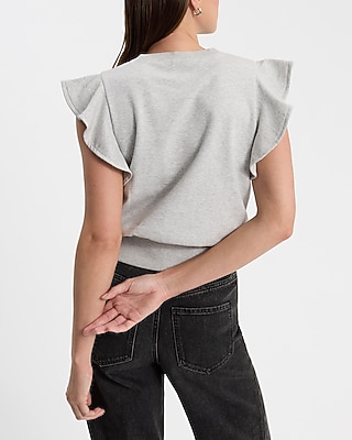 Crew Neck Flutter Sleeve Banded Bottom Sweatshirt