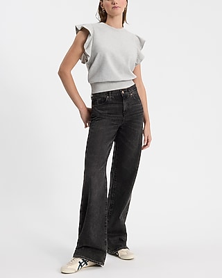 Crew Neck Flutter Sleeve Banded Bottom Sweatshirt