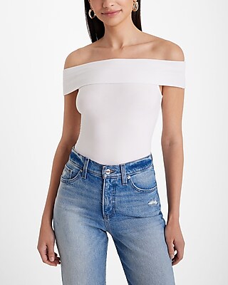 Fitted Ribbed Off The Shoulder Overlay Top