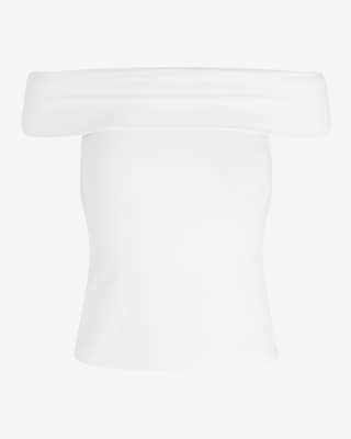 Fitted Ribbed Off The Shoulder Overlay Top