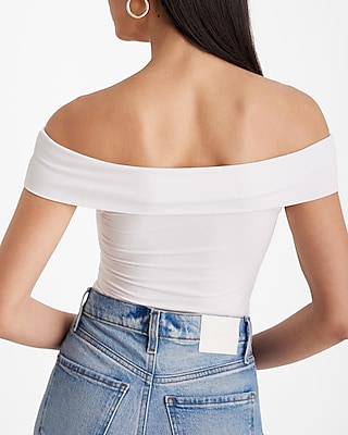 Fitted Ribbed Off The Shoulder Overlay Top
