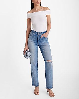 Fitted Ribbed Off The Shoulder Overlay Top