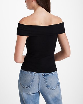 Fitted Ribbed Off The Shoulder Overlay Top