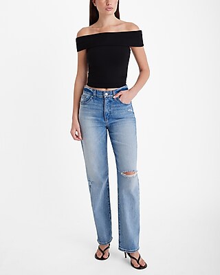 Fitted Ribbed Off The Shoulder Overlay Top
