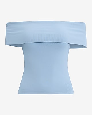 Fitted Ribbed Off The Shoulder Overlay Top