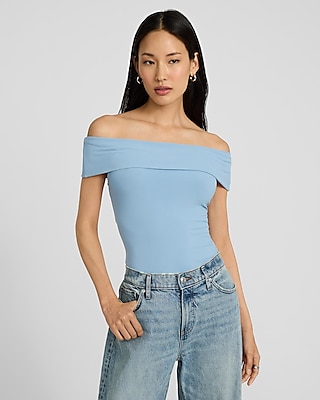 Fitted Ribbed Off The Shoulder Overlay Top