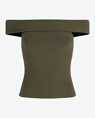 Fitted Ribbed Off The Shoulder Overlay Top