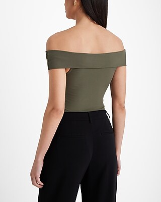 Fitted Ribbed Off The Shoulder Overlay Top