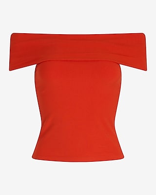 Fitted Ribbed Off The Shoulder Overlay Top