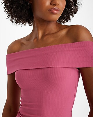 Fitted Ribbed Off The Shoulder Overlay Top - image 2