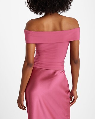 Fitted Ribbed Off The Shoulder Overlay Top - image 3