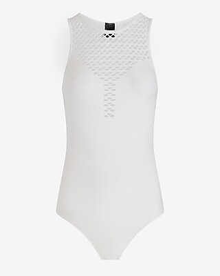Body Contour Seamless Ribbed Mesh High Neck Bodysuit