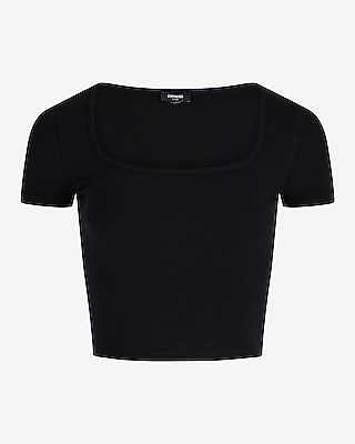 Fitted Ribbed Square Neck Cropped Tee