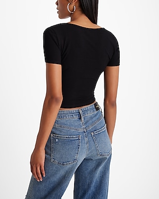 Fitted Ribbed Square Neck Cropped Tee