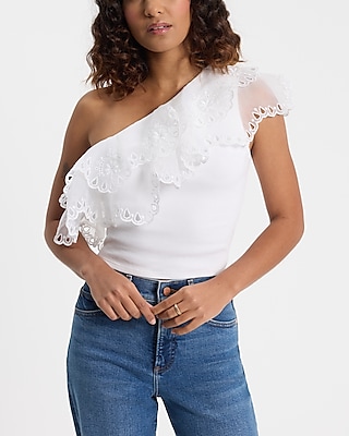 Satin One Shoulder Bell Sleeve Top | Express Satin One Shoulder Bell Sleeve Top | Express