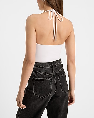Body Contour Stretch Cotton Halter Neck Scalloped Sleeveless Bodysuit