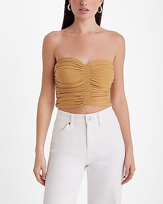 Fitted Shine Sweetheart Neckline Ruched Cropped Tube Top