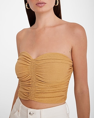 Fitted Shine Sweetheart Neckline Ruched Cropped Tube Top