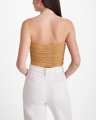 Fitted Shine Sweetheart Neckline Ruched Cropped Tube Top