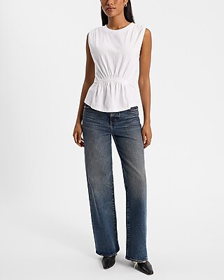 Crew Neck Ruched Peplum Tank