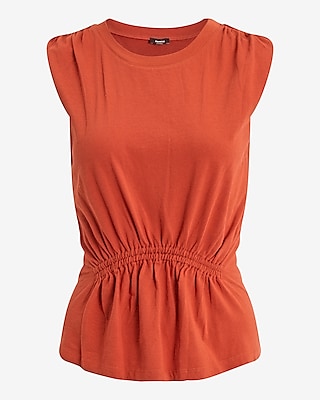 Crew Neck Ruched Peplum Tank