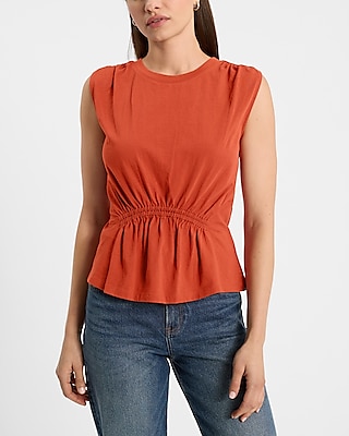 Crew Neck Ruched Peplum Tank