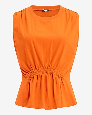 Crew Neck Ruched Peplum Tank