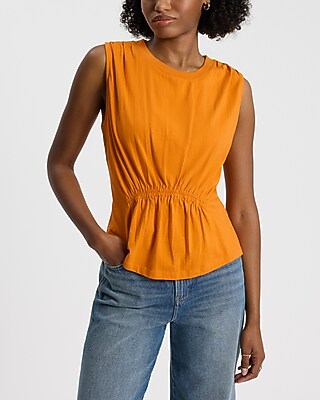 Crew Neck Ruched Peplum Tank