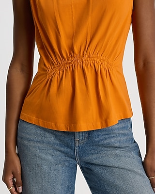 Crew Neck Ruched Peplum Tank