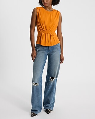 Crew Neck Ruched Peplum Tank
