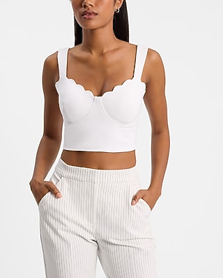 Body Contour Stretch Cotton Scalloped Bustier Cropped Tank