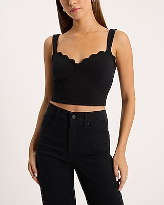 Body Contour Stretch Cotton Scalloped Bustier Cropped Tank