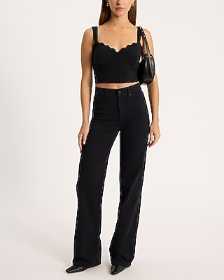Body Contour Scalloped Bustier Cropped Tank in Stretch Cotton - thumbnail 4