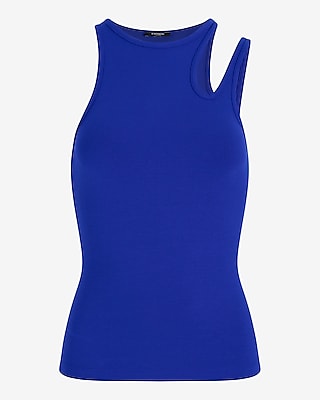Ribbed High Neck Cutout Tank