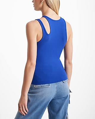 Ribbed High Neck Cutout Tank
