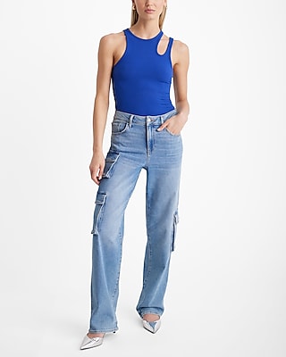 Ribbed High Neck Cutout Tank