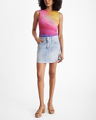 Body Contour Ruched Ombre Mesh High Neck Tank