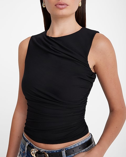Body Contour Ruched Mesh High Neck Tank Body Contour Ruched Mesh High Neck Tank