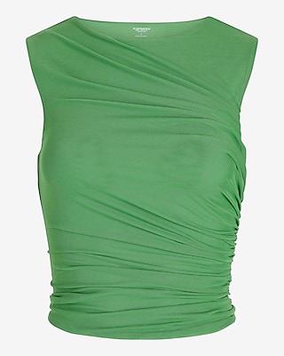 Body Contour Ruched Mesh High Neck Tank