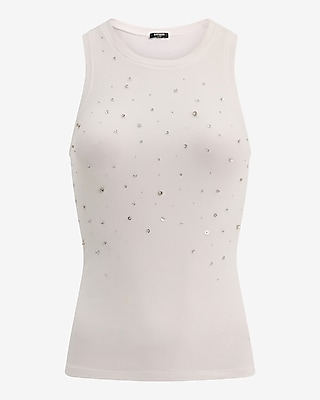 Embellished Fitted Ribbed High Neck Tank