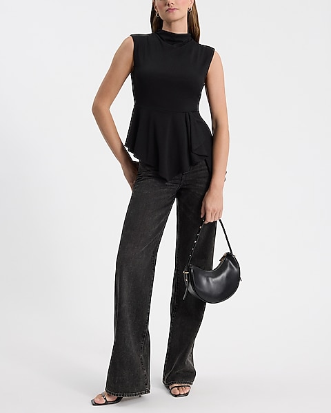 Mock Neck Asymmetrical Peplum Tank | Express Mock Neck Asymmetrical Peplum Tank | Express