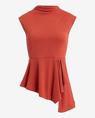 Mock Neck Asymmetrical Peplum Tank