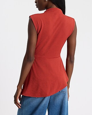 Mock Neck Asymmetrical Peplum Tank