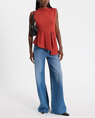 Mock Neck Asymmetrical Peplum Tank