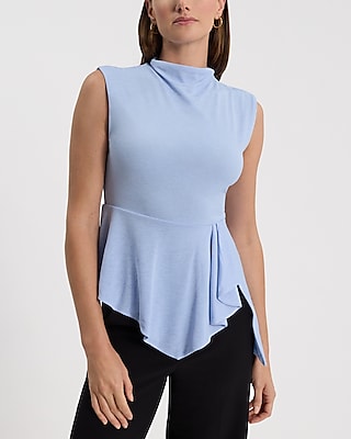 Mock Neck Asymmetrical Peplum Tank