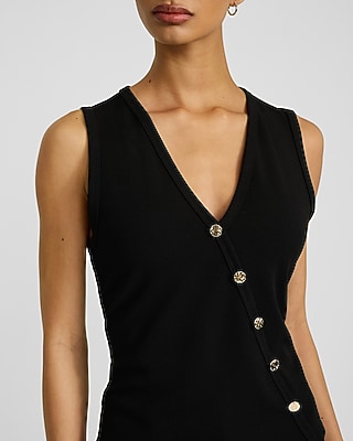V-Neck Asymmetrical Novelty Button Vest Top - image 2