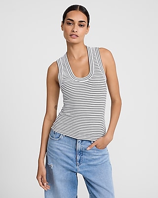 Fitted Ribbed Striped Scoop Neck Tank