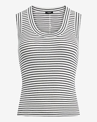 Fitted Ribbed Striped Scoop Neck Tank