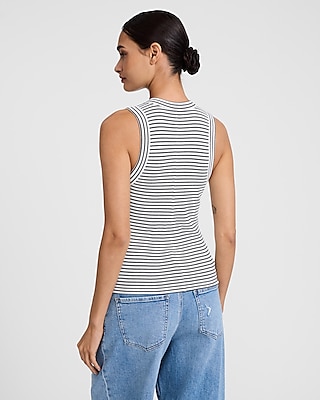 Fitted Ribbed Striped Scoop Neck Tank
