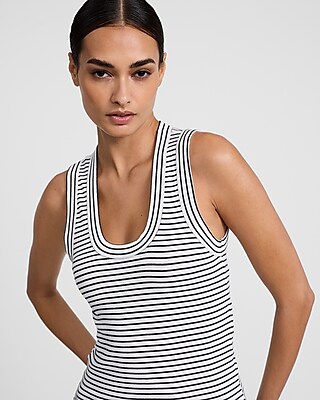 Fitted Ribbed Striped Scoop Neck Tank